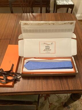 Hermès Light Blue Silk Tie with White Microdots